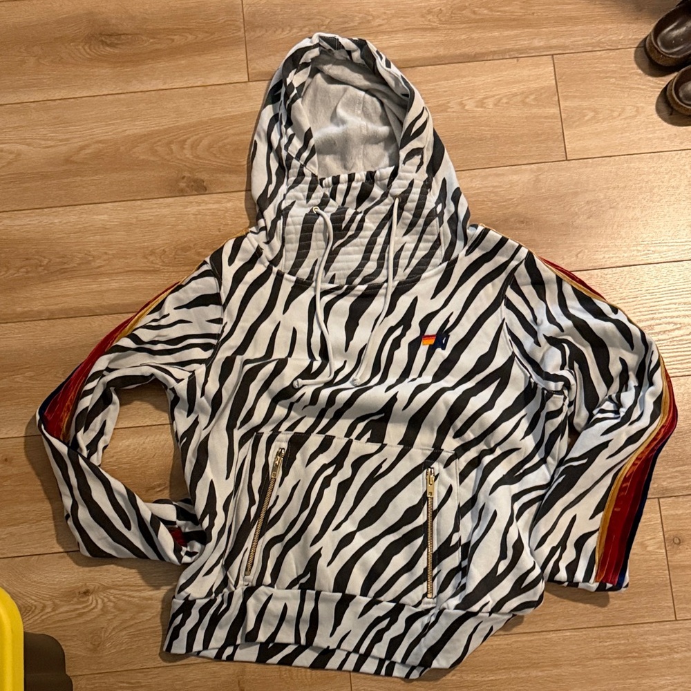 Aviator Nation Zebra Print Hoodie with Red and Gold Accents